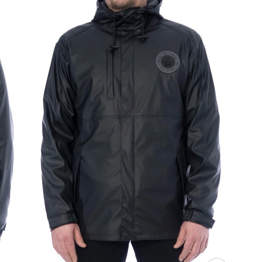 Mens Toboggan Canada Turo II Black Hooded Waterproof Raincoat Med Like New!